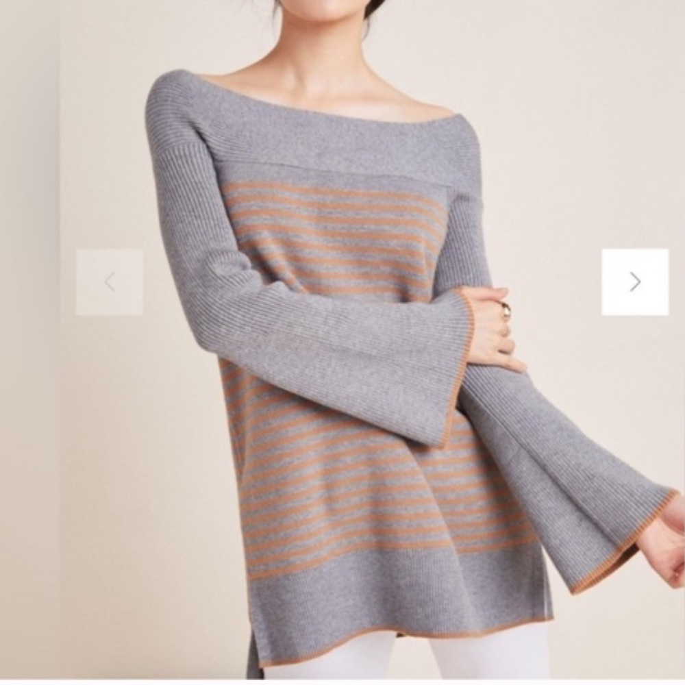 Anthropologie Elise Ribbed Striped off-the- Shoulder Tunic Sweater Women’s XS